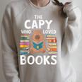 Capybara Book Lover Rodent Animal Capy Bookworm Raglan Sleeve Sweatshirt Heather Forest