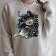 Cat Art Book Cat Motif Flowers Cat Raglan Sleeve Sweatshirt Heather Forest