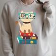 Cat Book Reader Nerd Raglan Sleeve Sweatshirt Heather Forest