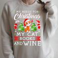 Cat Books Wine Lover Cute Cat Christmas Men Women Raglan Sleeve Sweatshirt Heather Forest