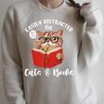 Cat Tshirt Easily Distracted By Cats And Books Cat For Men Women Raglan Sleeve Sweatshirt Heather Forest