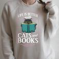 Cat Read Book Reader Reading Librarian Raglan Sleeve Sweatshirt Heather Forest