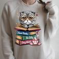 Cat Read Books Be Kind Stay Weird Library Book Lover Raglan Sleeve Sweatshirt Heather Forest