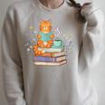 Cat Reading Book Lover Coffee Books Teacher Librarian Cat Raglan Sleeve Sweatshirt Heather Forest