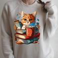 Cat Reading A Book Men Women Kids Raglan Sleeve Sweatshirt Heather Forest Cat Reading A Book Men Women Kids Raglan Sleeve Sweatshirt Heather Forest
