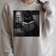 Cat Reading Book Retro Cat Photo Humor Raglan Sleeve Sweatshirt Heather Forest