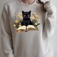 Cat Shirts For Women Book Lover Shirt Cute Cat And Book Premium Tri-Blend Raglan Sleeve Sweatshirt Heather Forest