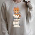 Cat Sits On Books Reading Reading Book Lover Raglan Sleeve Sweatshirt Heather Forest