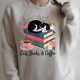 Cats Books & Coffee For Cat Lovers In Relaxed Weekend Raglan Sleeve Sweatshirt Heather Forest