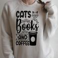Cats Books And Coffee Kitty Cat Lover Raglan Sleeve Sweatshirt Heather Forest
