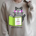 Cats And Books Happiness Cartoon Cat Pun For Women Raglan Sleeve Sweatshirt Heather Forest