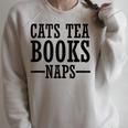 Cats Tea Books Naps Cat Lover Raglan Sleeve Sweatshirt Heather Forest
