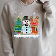 Christmas Tree Snowman Reindeer Book Stack Tee Librarian Raglan Sleeve Sweatshirt Heather Forest