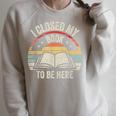 I Closed My Book To Be Here Reader Retro Vintage Raglan Sleeve Sweatshirt Heather Forest