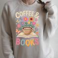 Coffee & Books Lover Wildflowers Boho Aesthetic Premium Tri-Blend Raglan Sleeve Sweatshirt Heather Forest
