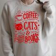 Coffee Cats And Books Lover Reading Raglan Sleeve Sweatshirt Heather Forest