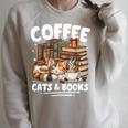 Coffee Cats And Books Cats And Reading Lovers Raglan Sleeve Sweatshirt Heather Forest
