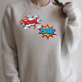 Comic Book POW Shirt BOOM Retro Superhero Costume Raglan Sleeve Sweatshirt Heather Forest Comic Book POW Shirt BOOM Retro Superhero Costume Raglan Sleeve Sweatshirt Heather Forest