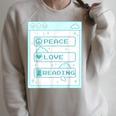 Computer Geek Peace Love Reading Cool Book Lover Bookworm Raglan Sleeve Sweatshirt Heather Forest