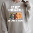 Cool Book Reader For Men Women Book Lover Bookworm Cat Book Raglan Sleeve Sweatshirt Heather Forest