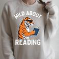 Cool Tiger Reading Book Wild About Reading Kids Books Reader Raglan Sleeve Sweatshirt Heather Forest Cool Tiger Reading Book Wild About Reading Kids Books Reader Raglan Sleeve Sweatshirt Heather Forest
