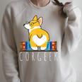 Corgi Corgeek Book Nerd Geek Dog Shirt T-Shirt Raglan Sleeve Sweatshirt Heather Forest