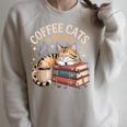 Cozy Reading Cat Coffee And Books Lover Artwork Raglan Sleeve Sweatshirt Heather Forest