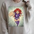 The Crimson Crescent 90s Retro Comic Book Superheroine Art Raglan Sleeve Sweatshirt Heather Forest