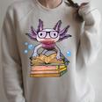 Cute Axolotl Read Book Shirt Kids Boy Girl Salamander Raglan Sleeve Sweatshirt Heather Forest