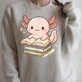 Cute Axolotl Reading Books Shirt Kawaii Axolotl Lover Raglan Sleeve Sweatshirt Heather Forest