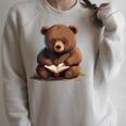 Cute Bear Is Reading a Book Reading Bear Raglan Sleeve Sweatshirt Heather Forest