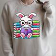 Cute Bunny Reader Rabbit Book Lover Reading Raglan Sleeve Sweatshirt Heather Forest