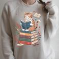 Cute Cat Reading Books With Tea Raglan Sleeve Sweatshirt Heather Forest