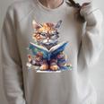 Cute Cat Wearing Glasses Reading a Book Raglan Sleeve Sweatshirt Heather Forest Cute Cat Wearing Glasses Reading a Book Raglan Sleeve Sweatshirt Heather Forest