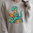 Cute Dinosaur Tales T Rex Reading Books Lover Raglan Sleeve Sweatshirt Heather Forest