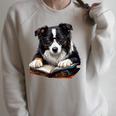 Cute Dog Border Collie Reading Book Raglan Sleeve Sweatshirt Heather Forest