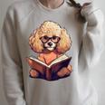 Cute Dog Poodle Reading Book Raglan Sleeve Sweatshirt Heather Forest