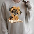 Cute Dog Reading Book Bandana Pup Reader Raglan Sleeve Sweatshirt Heather Forest