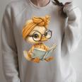 Cute Duckling Reading Book With Raglan Sleeve Sweatshirt Heather Forest