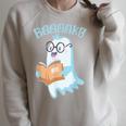 Cute Ghost Book Reading Halloween Teacher Top Men Women Kids Raglan Sleeve Sweatshirt Heather Forest