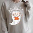 Cute Ghost Book Reading Halloween Teacher Top Raglan Sleeve Sweatshirt Heather Forest