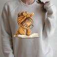 Cute Girl Open Book Reading Book Lover Graphic Round Glasses Raglan Sleeve Sweatshirt Heather Forest