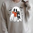 Cute Halloween Ghost Reading Book Raglan Sleeve Sweatshirt Heather Forest