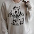 Cute Kawaii Dragon Coloring Book Art Color In Raglan Sleeve Sweatshirt Heather Forest