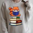 Cute Kawaii Kids Reading Books Glasses Red Panda Lover Raglan Sleeve Sweatshirt Heather Forest