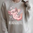 Cute Kawaii Readsolotl Axolotl Reading Book Pun Raglan Sleeve Sweatshirt Heather Forest