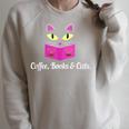 Cute Kitty Face Coffee Books & Cats Raglan Sleeve Sweatshirt Heather Forest