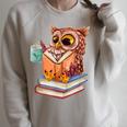 Cute Owl Reading Book And Drinking Tea Reading Rat Bookworm Raglan Sleeve Sweatshirt Heather Forest