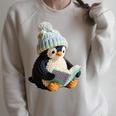 Cute Penguin Reading Book Faux-Crochet Print Raglan Sleeve Sweatshirt Heather Forest