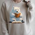 Cute Polar Bear Is Reading a Book Reading Polar Bear Raglan Sleeve Sweatshirt Heather Forest